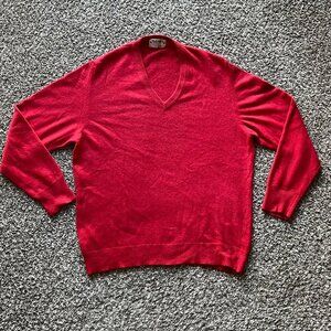 Vintage Playboy Sweater Mens 42 Red V-Neck Wool/Angola Rabbit Long Sleeve Top